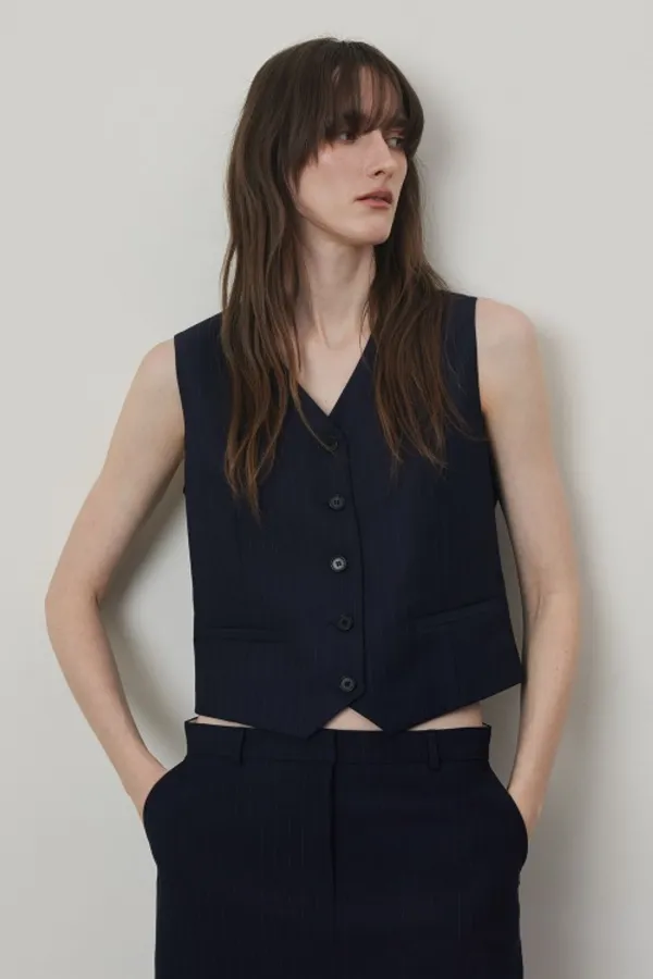 Stripe Four Set Up Suit-Single Breast Vest