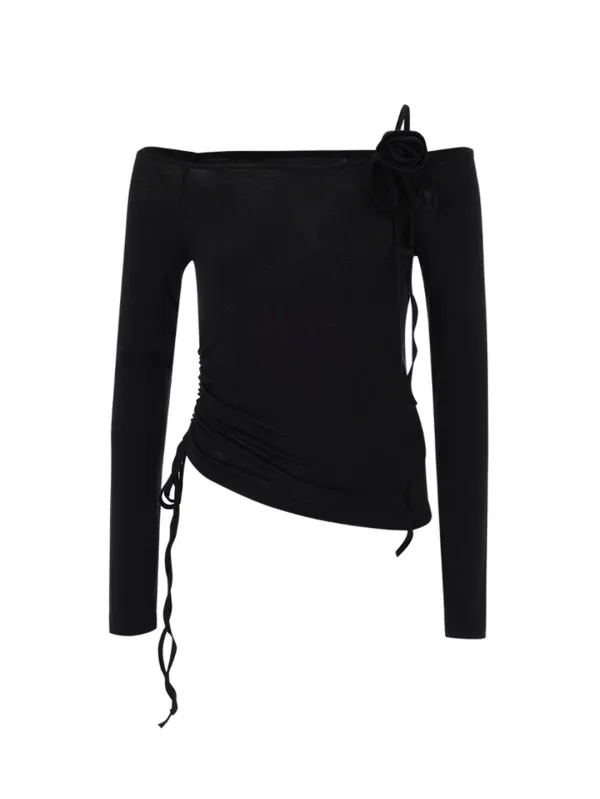 ROSE STRING OFF SHOULDER TOP_BLACK