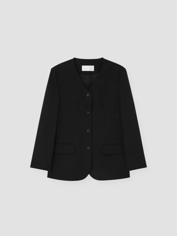 HERRINGBONE COLLARLESS JACKET_BLACK_OE3C2MJK91BKA