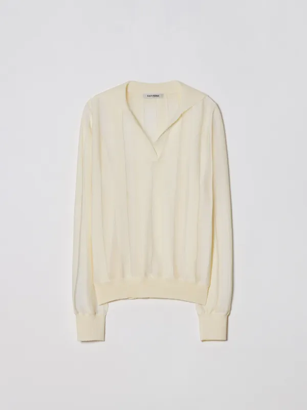 STRIPE OPEN COLLAR KNIT [IVORY]