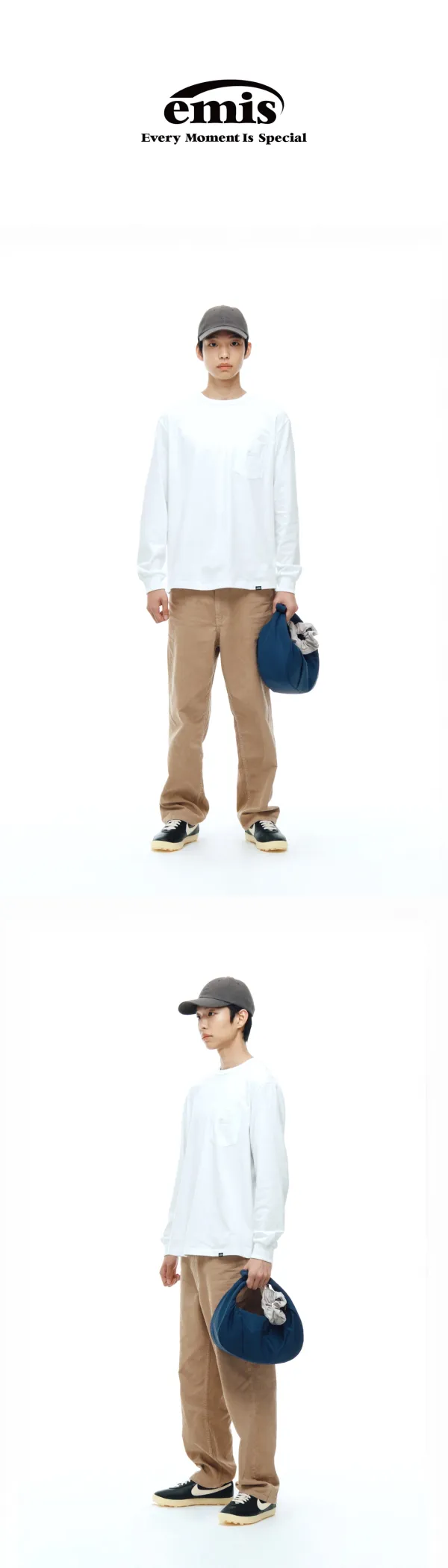 SMALL LINE PATCH POCKET LS T-SHIRT-BLUE WHITE