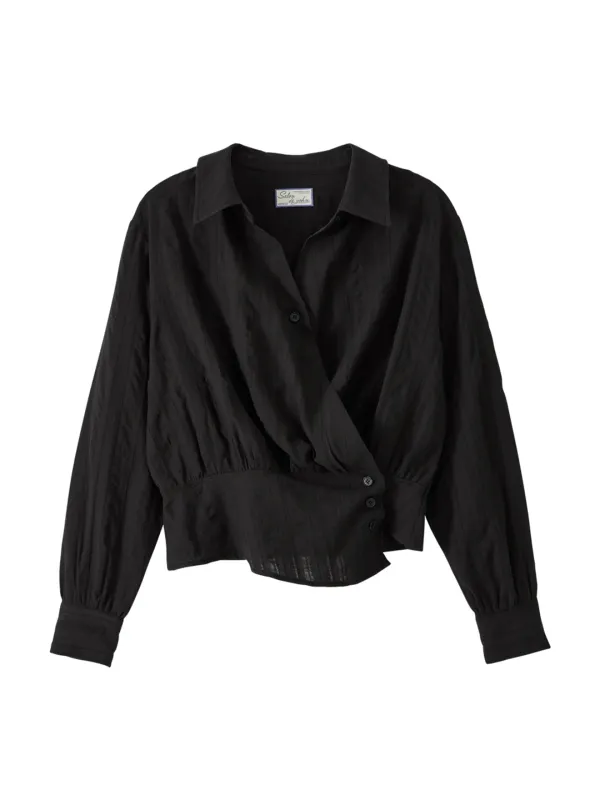 Soft Cotton Wrap Blouse_ Black