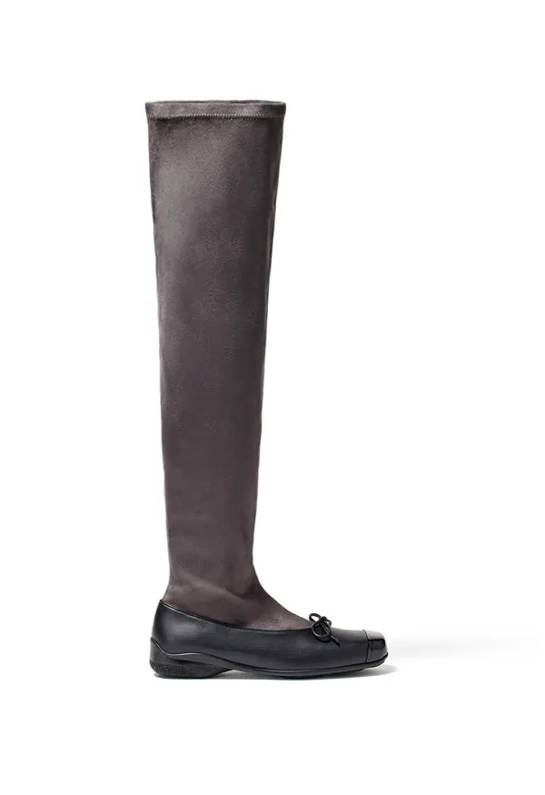 THIGH HIGH SUEDE BALLET BOOTS, BLACK