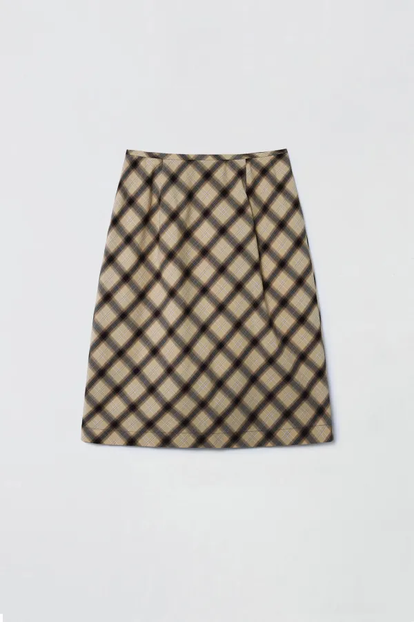 [1차 리오더] CHECK MIDI SKIRT_BEIGE