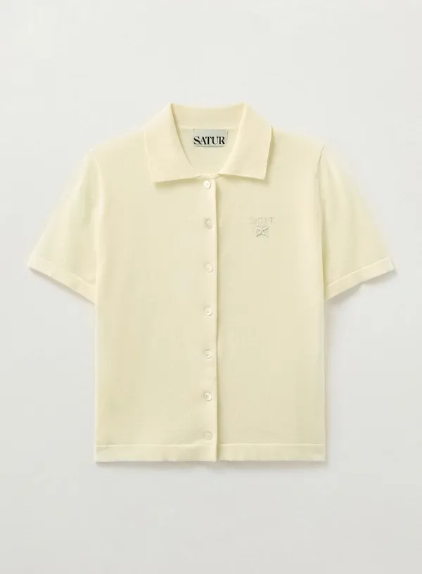 (W) Light Weight Collar Half Cardigan - Cream