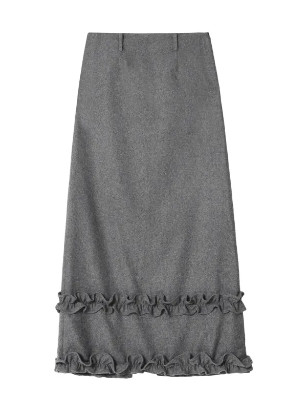 FRILL MAXI SKIRT (GREY)