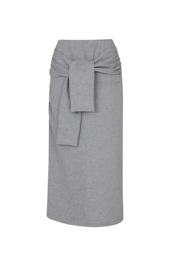 TIED LONG SKIRT melange grey