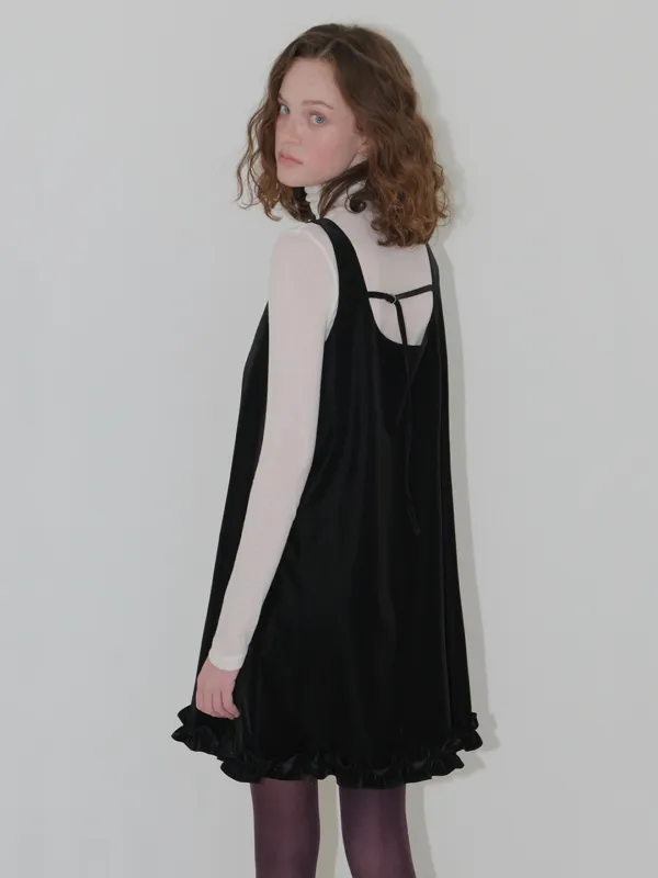 Frill Sleeveless Mini Dress, Black