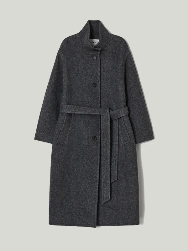Cashmere Highneck Single Long Coat Charcoal