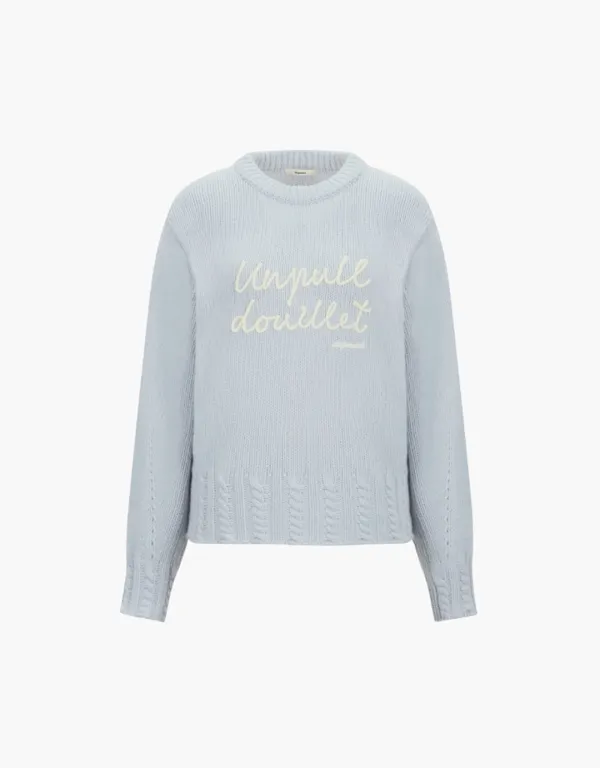 lettering knit pullover - blue grey