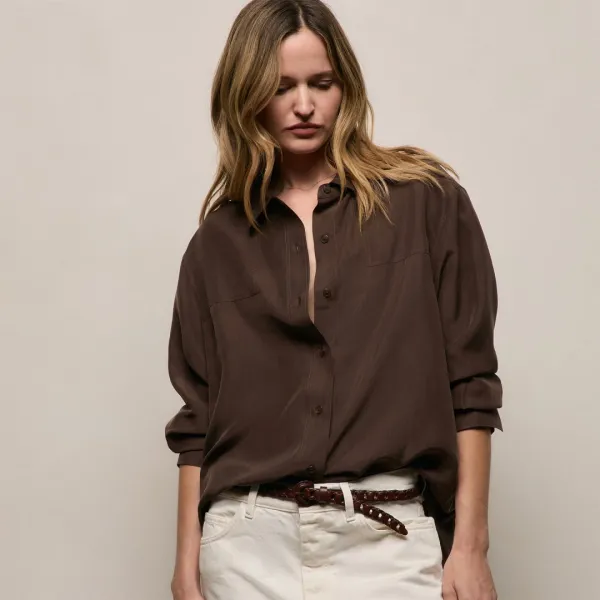 Washed Silk Patch Shirt - Washed Brown