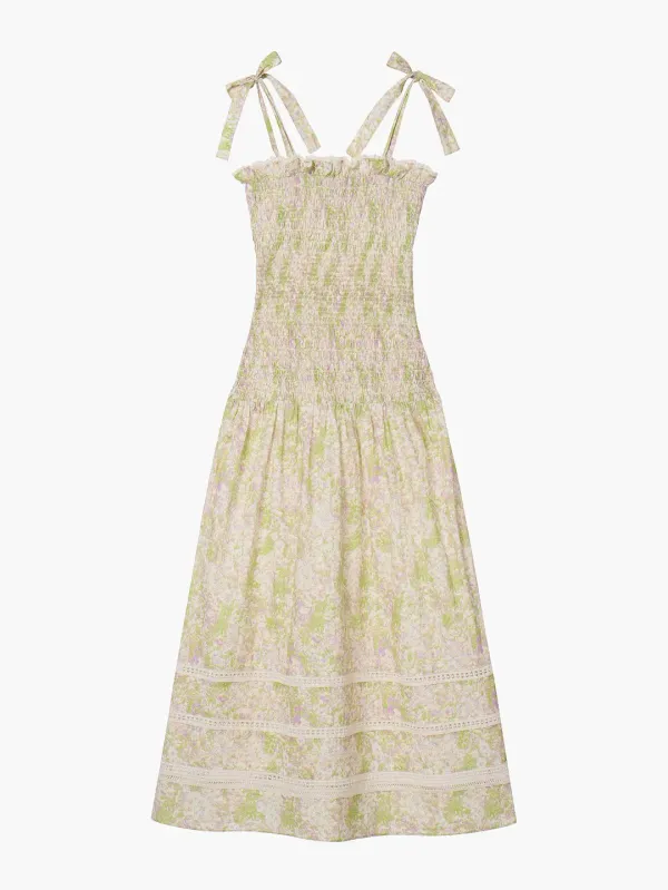 Ribbon Smocked Long Dress, Lime