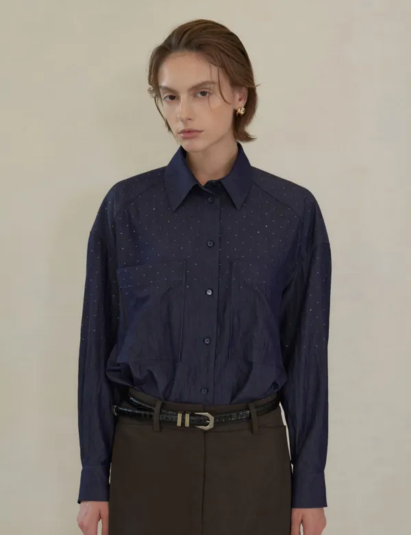 Stella Rhinestone Shirts (Dark Blue)