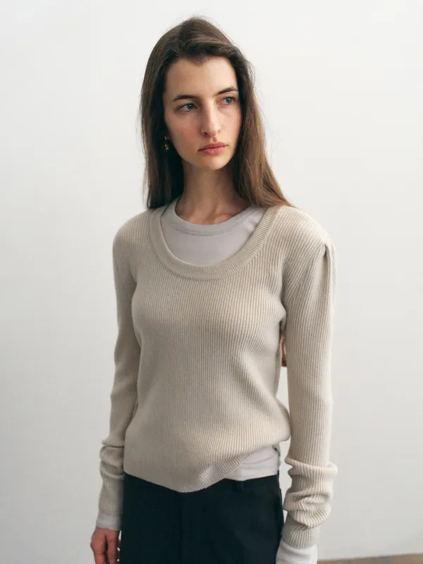 Loren Puff Sleeve Knit_Light Beige