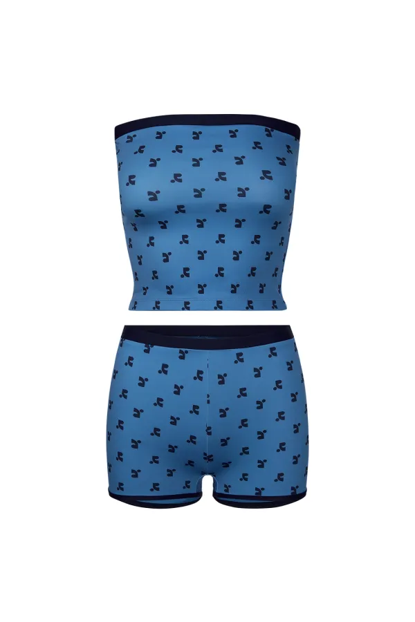 LOGO PATTERN TUBE TOP BIKINI - BLUE