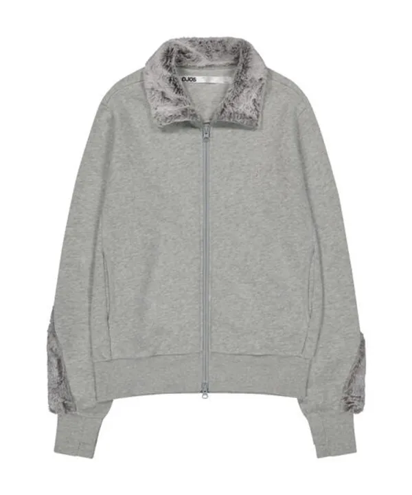 Fur Trim Jersey Zip-up / Grey
