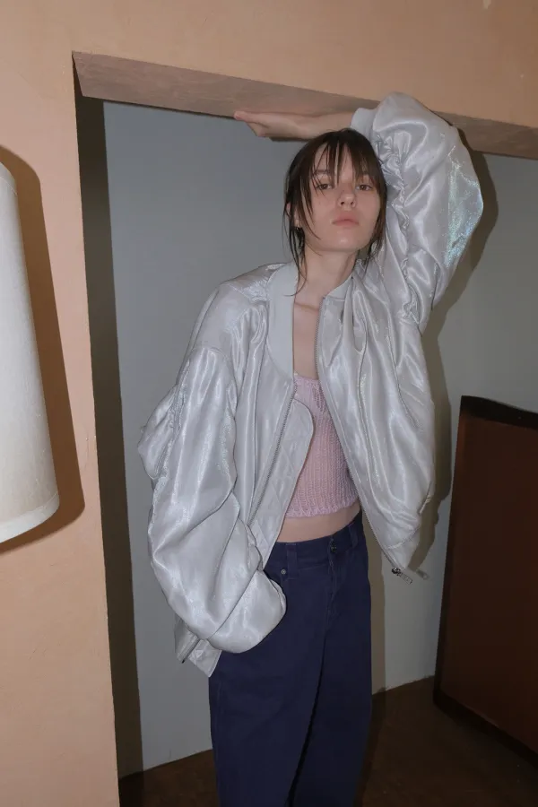 SHIMMERING GLOSSY BOMBER_SILVER