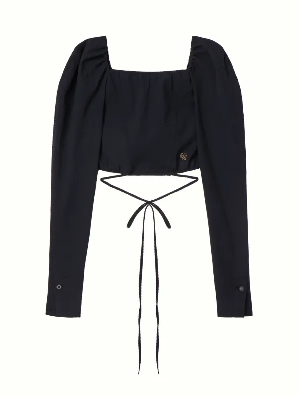 Square Neck String Blouse, Black