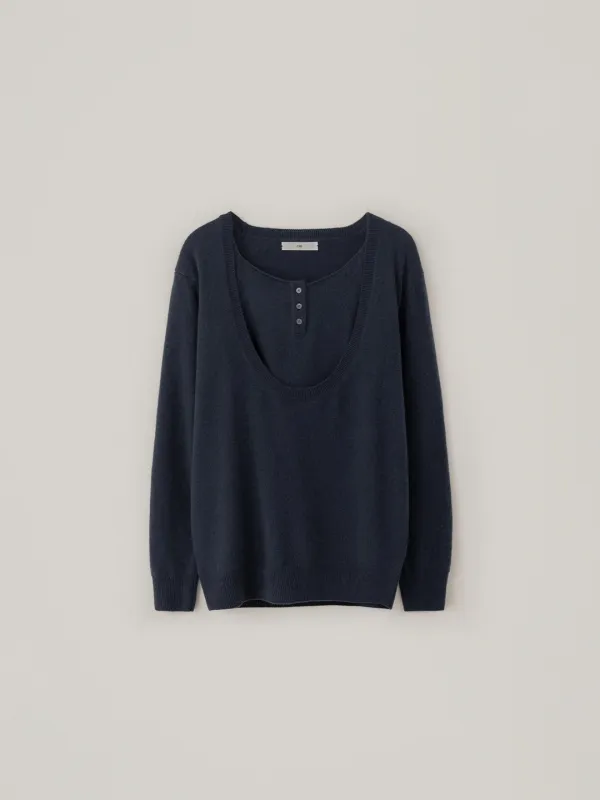 Nora Deep U-Neck Knit Set - Blue Navy