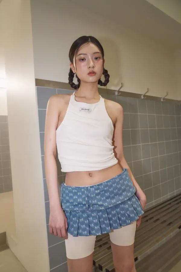 [SAMPLE] RIBBON JACQUARD LAYERED SKIRT DEEP BLUE
