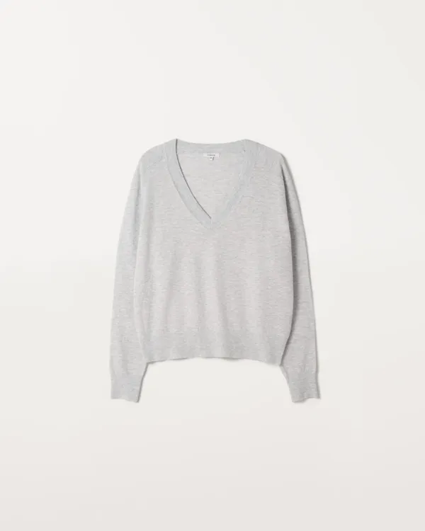 Basic V-Neck Knit [WHITE MELANGE]