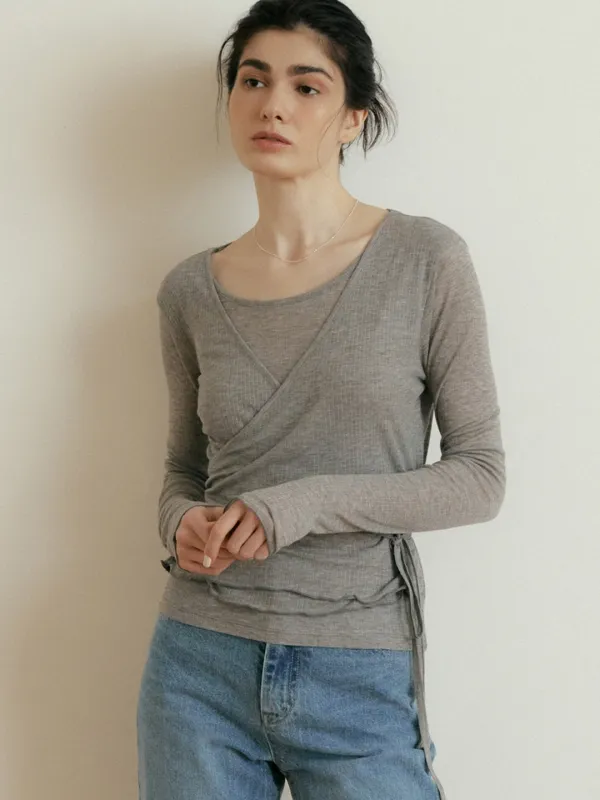 comos 1060 wrap frill T-shirt (melange gray)