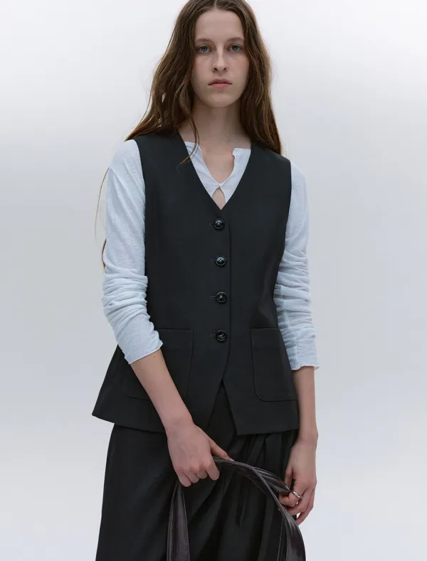 SILM FIT WOOL VEST [CHARCOAL]