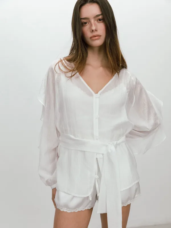 FRILL BELTED BLOUSE / WHITE