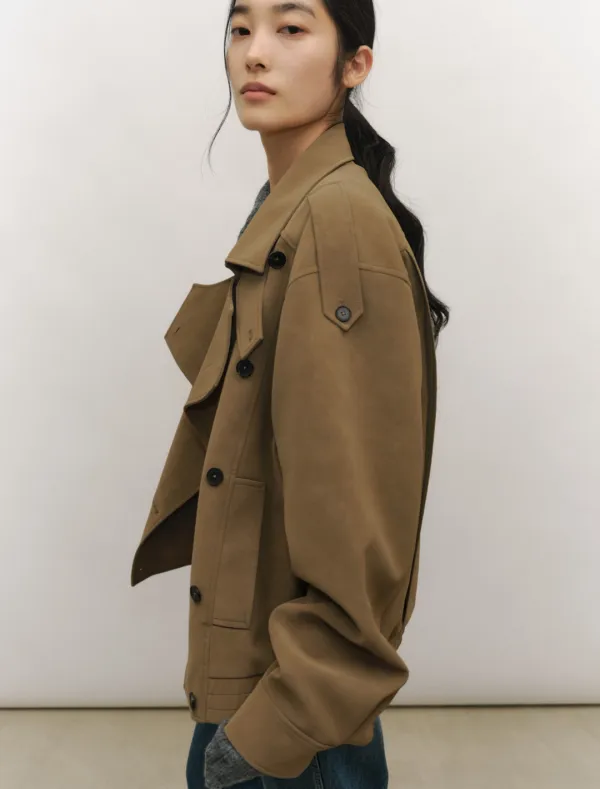 HIGH NECK DOUBLE LEATHER JACKET [CAMEL]