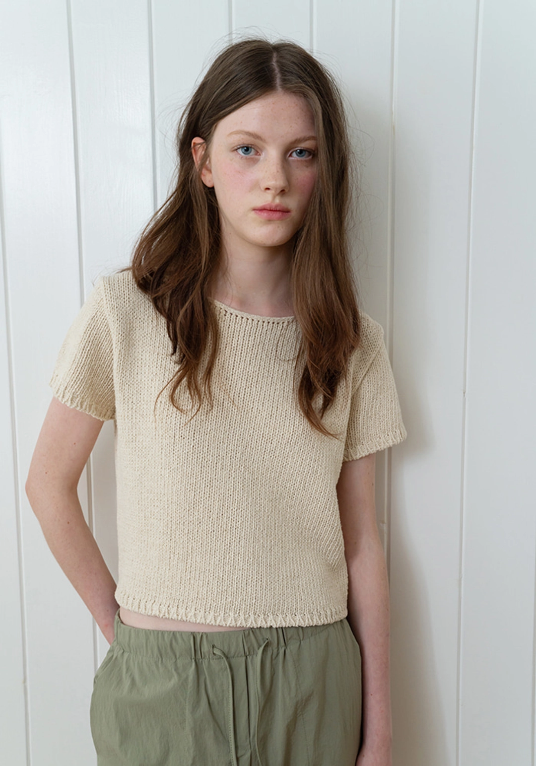 이브세이지 Linen crop cap sleeve knit (Cream) 상품 이미지 2