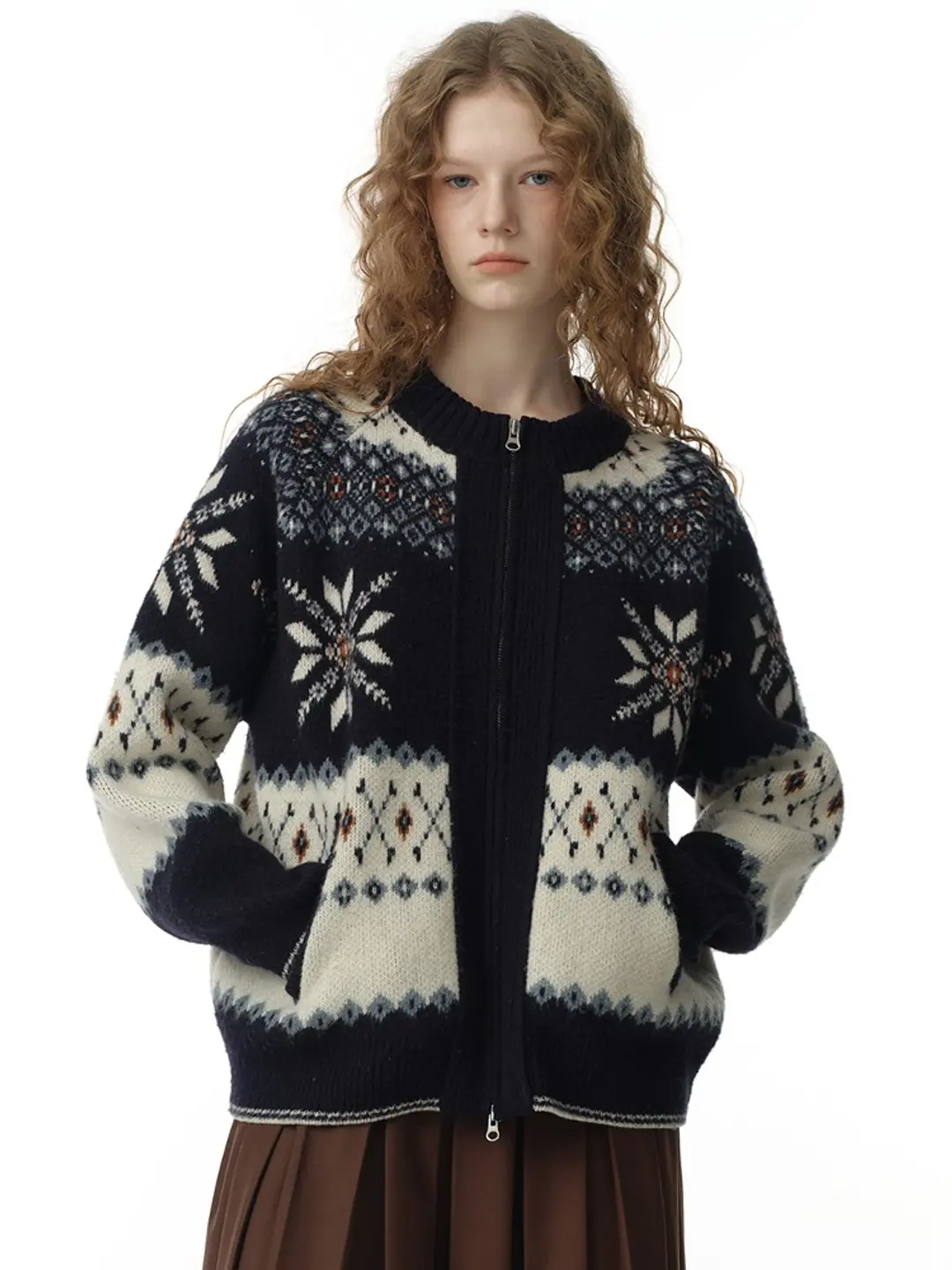 밀로 우먼 Snow Jacquard Knit Zip-Up [Ivory] 상품 이미지 2