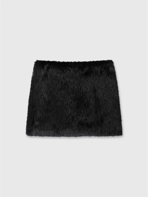(W) FAUX-FUR BLACK LOW-WAIST MINI-SKIRT_ BLACK