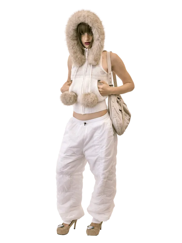 Padded Wide Pants White