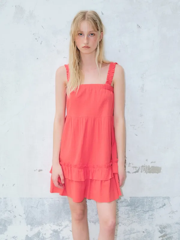 Frill Banding Mini Dress, Red