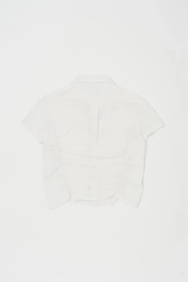 CHECKED SHIRRING BLOUSE IN WHITE