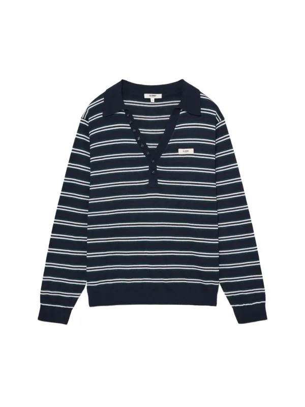 G STRIPE HENLEY LOOSE FIT KNIT (NAVY)