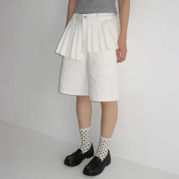OFF BALANCE PLEAT LAYERED SHORTS PANTS WHITE