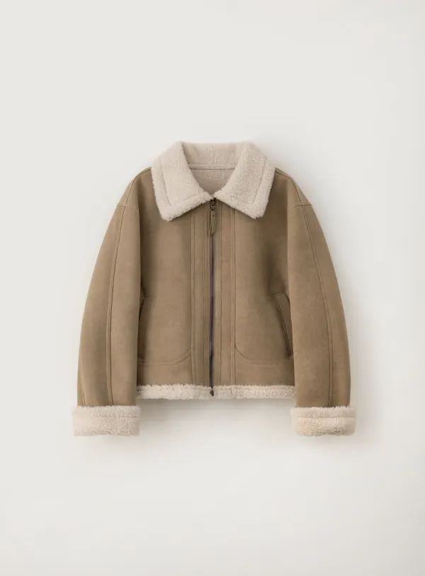 쇼트 시어링 집업 무스탕_Beige