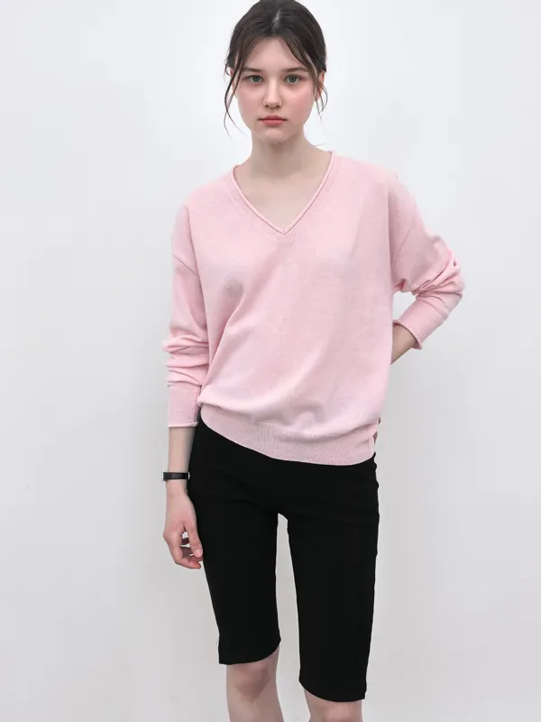 V NECK WOOL KNIT - PINK