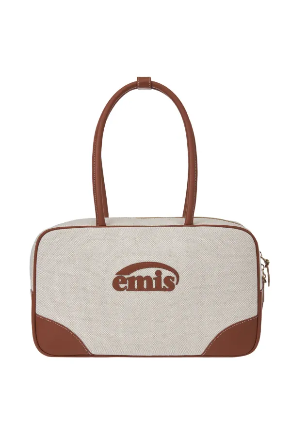 CANVAS LEATHER TOTE BAG-BROWN