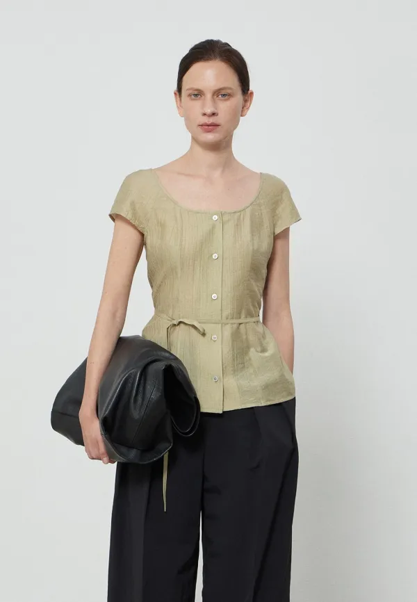 WIDE NECK BLOUSE - KHAKI BEIGE