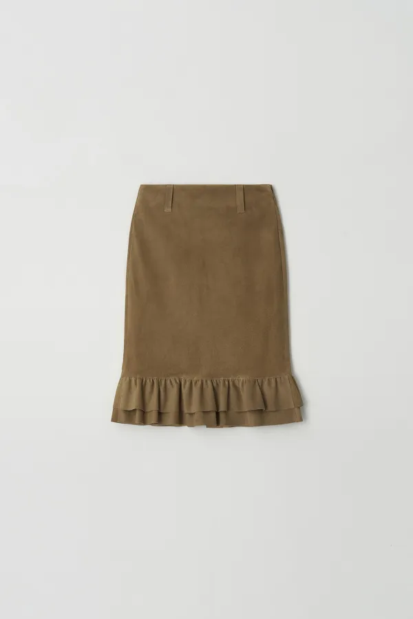 Ruffle Layered Leather Skirt (brown)