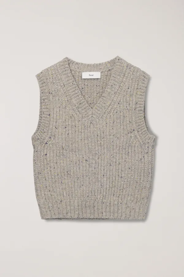 UNISEX V-NECK KNIT VEST MULTI GREY_UDSW5C113G2