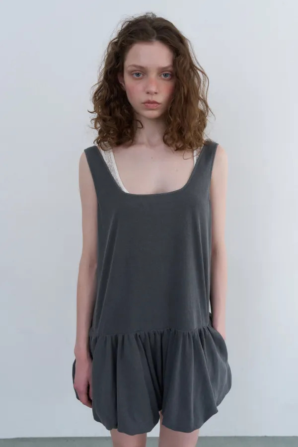 COTTON BALLOON MINI DRESS_CHARCOAL