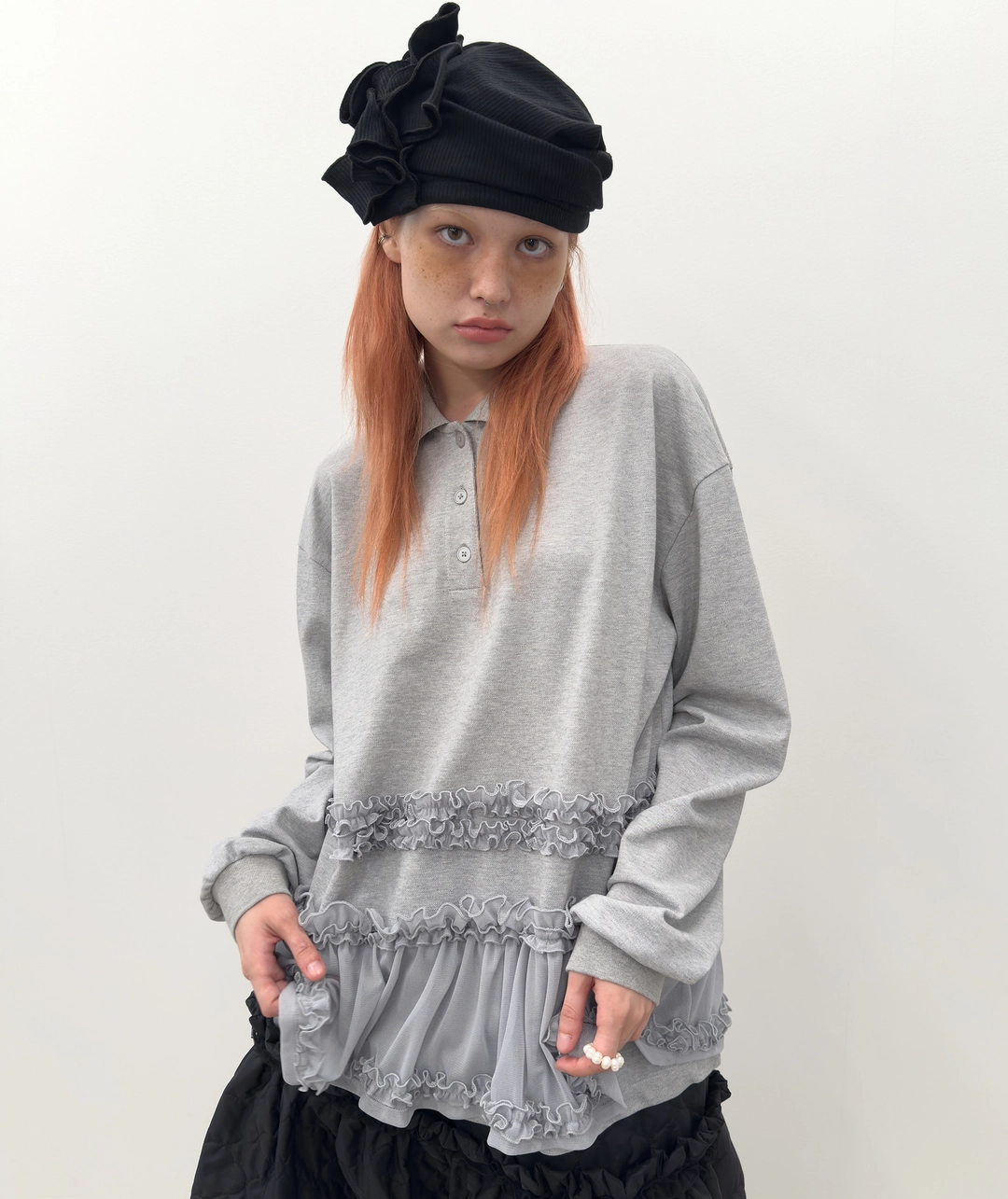 타입서비스 Frilled Hem Collar Top [Gray] 상품 이미지 2