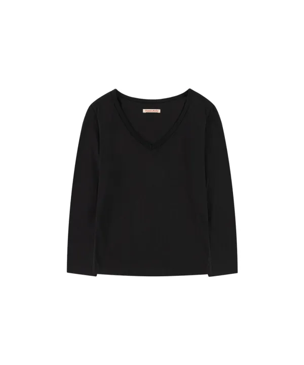 A3596 브이넥 쓰리 쿼터 슬리브_Black