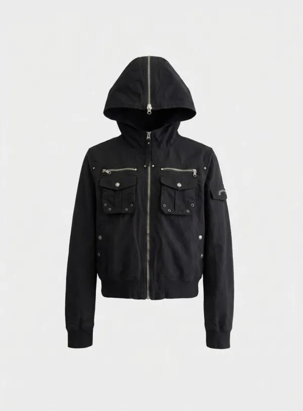 [w-jkt26-025] Daytona Nylon Hooded jacket - Black