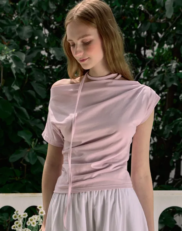 Detachable Tie Unbalance T-shirt - Lavender
