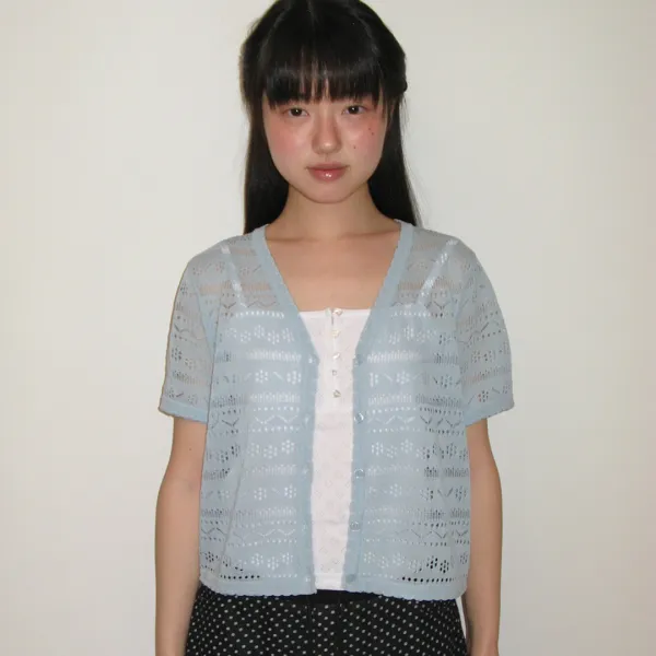 BREEZY SCOTCH SUMMER KNIT CARDIGAN SKY
