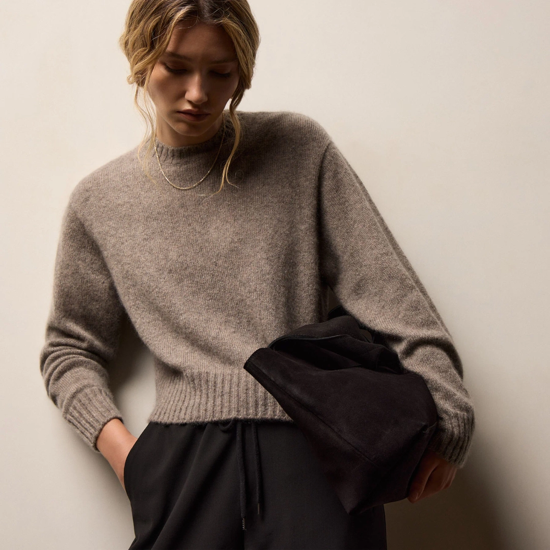 제임스펄스 Women's Lightweight Textured Cashmere Crew Gift Set - True Black/Beige Melange 상품 이미지 3
